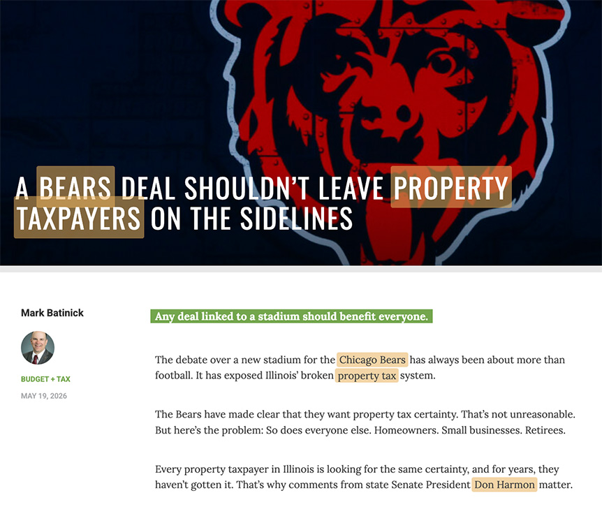 Illinois Policy article: A Bears deal shouldn't leave property taxpayers on the sidelines